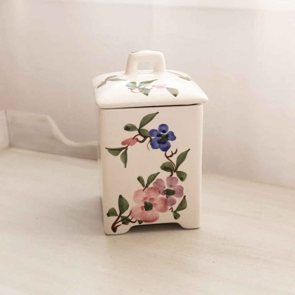 Jay Willfred Andrea by Sadek Square White Floral Ceramic Lidded Canister
